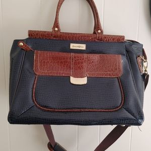 Samantha Brown Blue ane Brown Croc Embossed Duffle Bag